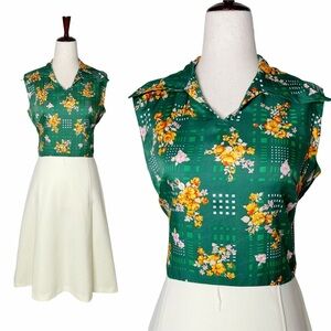 Vintage 70s Retro Floral Contrast Fit & Flare Dress